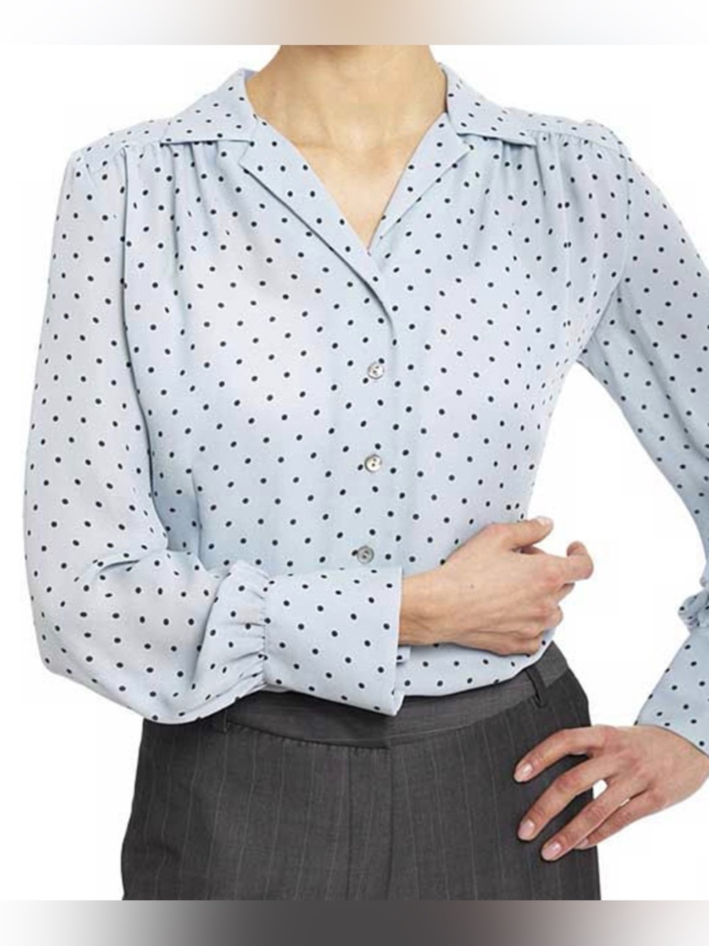 Jones New York Light Blue Polka Dot Button-Front Blouse